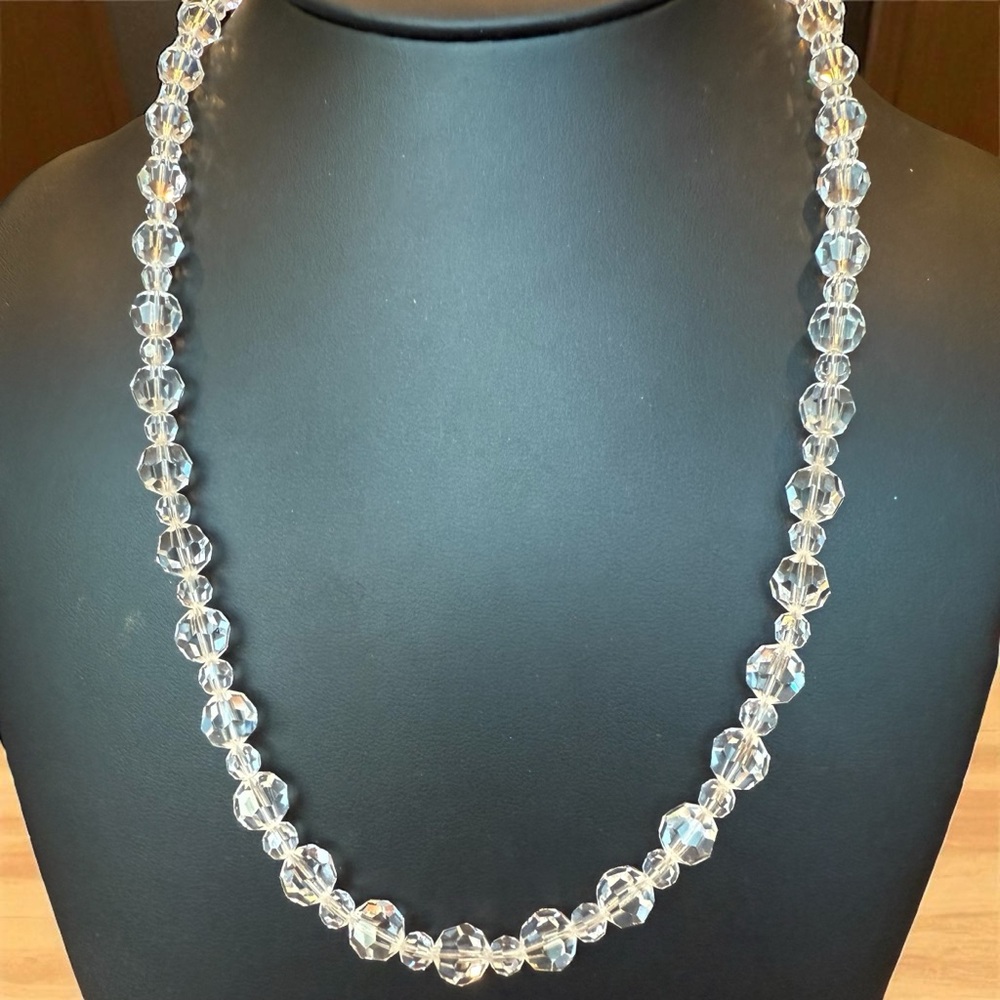 Vintage Clear Faceted Glass Beaded Necklace 1950’s * 21”L * 4mm & 8mm Beads